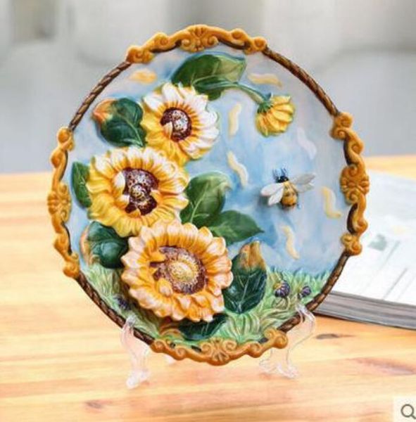 Sunflower decorative wall dishes porcelain decorative plates vintage home decor crafts room decoration figurine