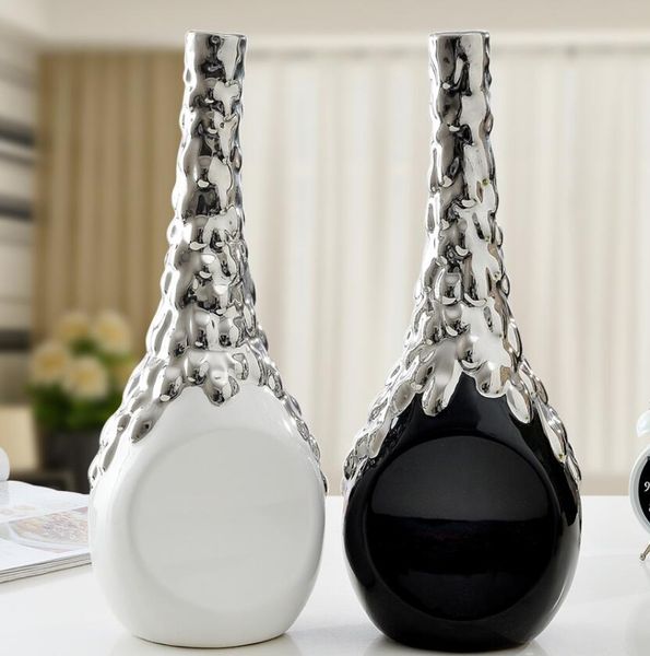 white black silver ceramic Modern Creative flowers vase home decor crafts room decoration porcelain figurines wedding decoration