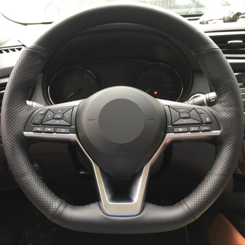 Black Genuine Leather Hand-stitched Car Steering Wheel Cover for Nissan Kicks X-TRAIL 2017 March Rogue Qashqai 2017 Serena