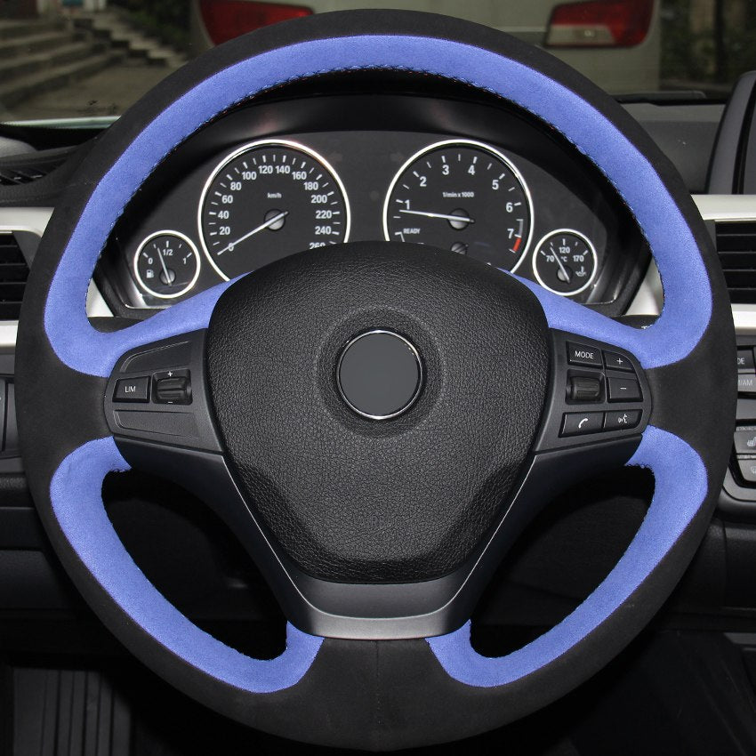 Blue Black Suede Hand-stitched Car Steering Wheel Cover for BMW F30 316i 320i 328i