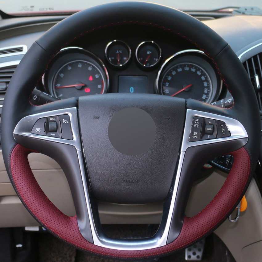 DIY Hand-stitched Car Steering Wheel Cover Black Wine Red Leather for Buick Lacrosse 2009-2012 Chevrolet Equinox 2010-2016