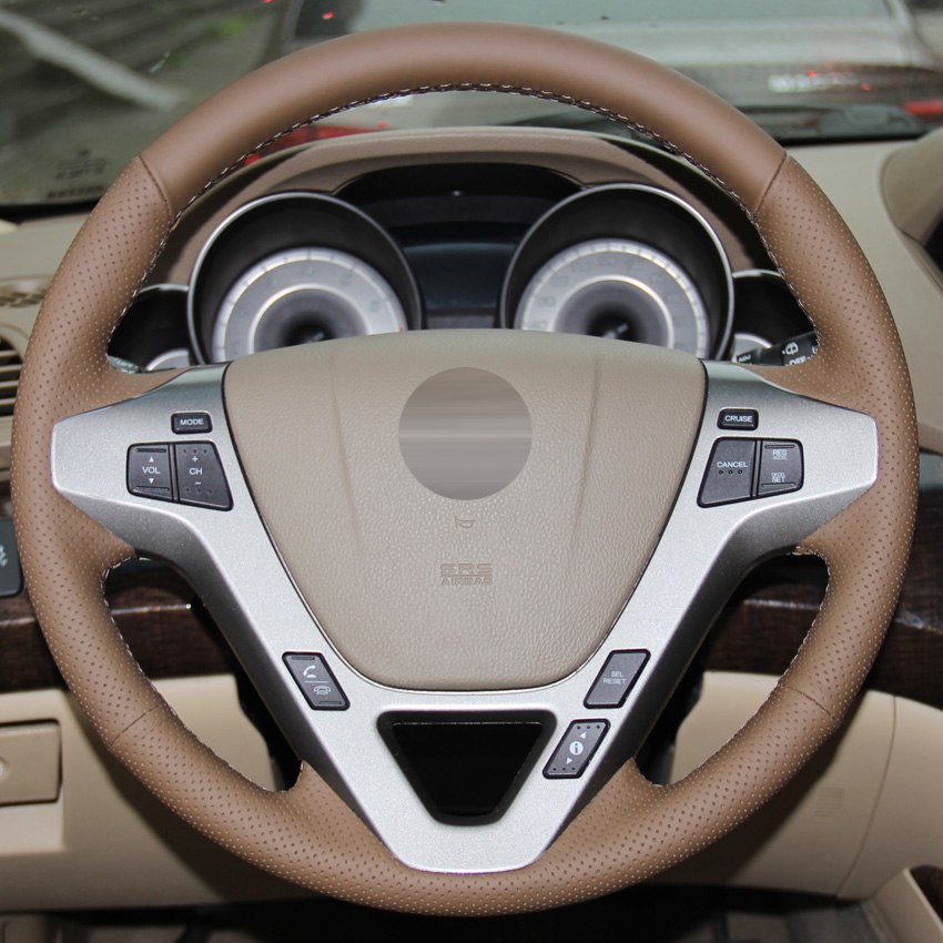 Dark Brown Genuine Leather Hand-stitched Car Steering Wheel Cover for Acura MDX 2009-2012