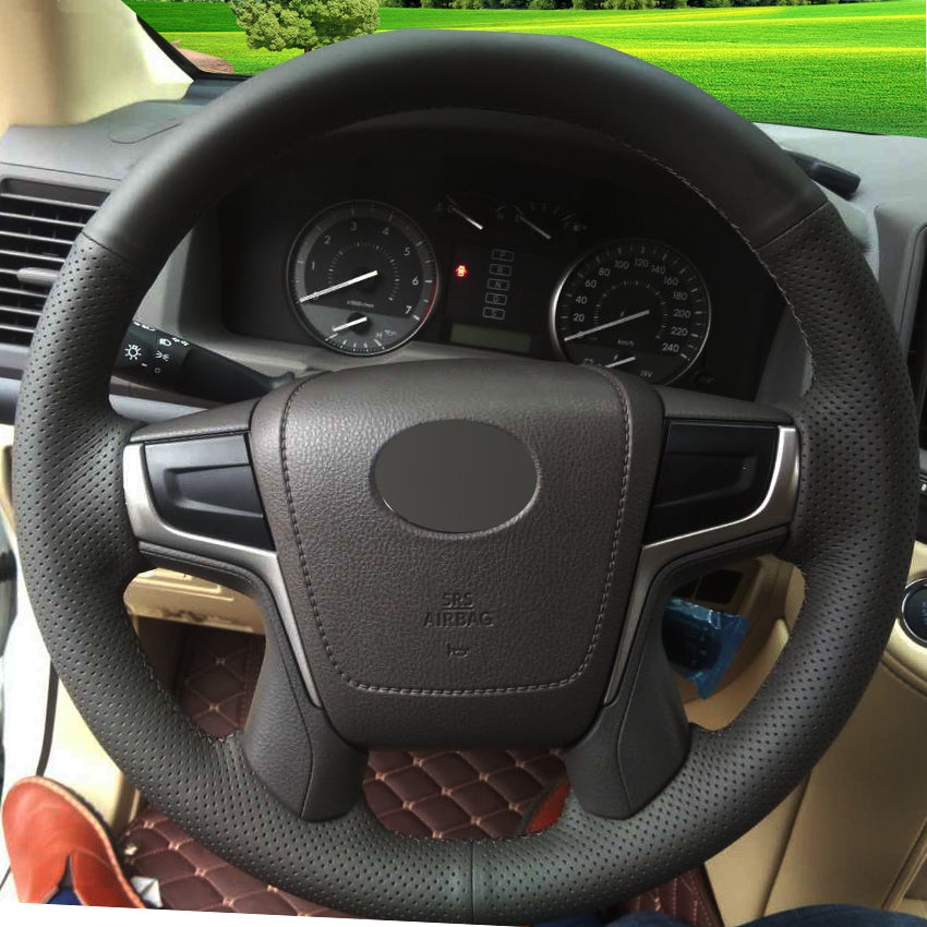 Black Leather Hand-stitched Car Steering Wheel Cover for Toyota Land Cruiser 2016
