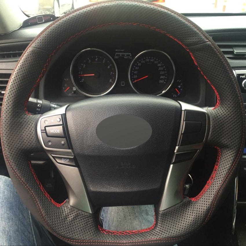 DIY Hand-stitched Black Genuine Leather Suede Car Steering Wheel Cover for Toyota Reiz Mark X