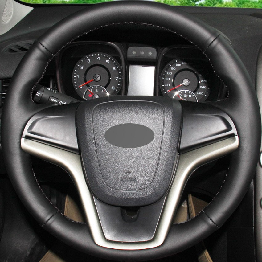 Black Smooth Genuine Leather DIY Hand-stitched Car Steering Wheel Cover for Chevrolet Malibu 2011-2014 Volt 2011-2015