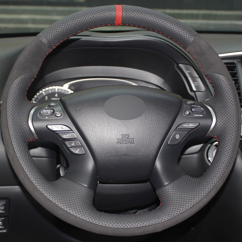 Black Genuine Leather Suede Hand-stitched Car Steering Wheel Cover for Infiniti JX35 M35 M25 M56 Q70 QX60 Nissan Murano
