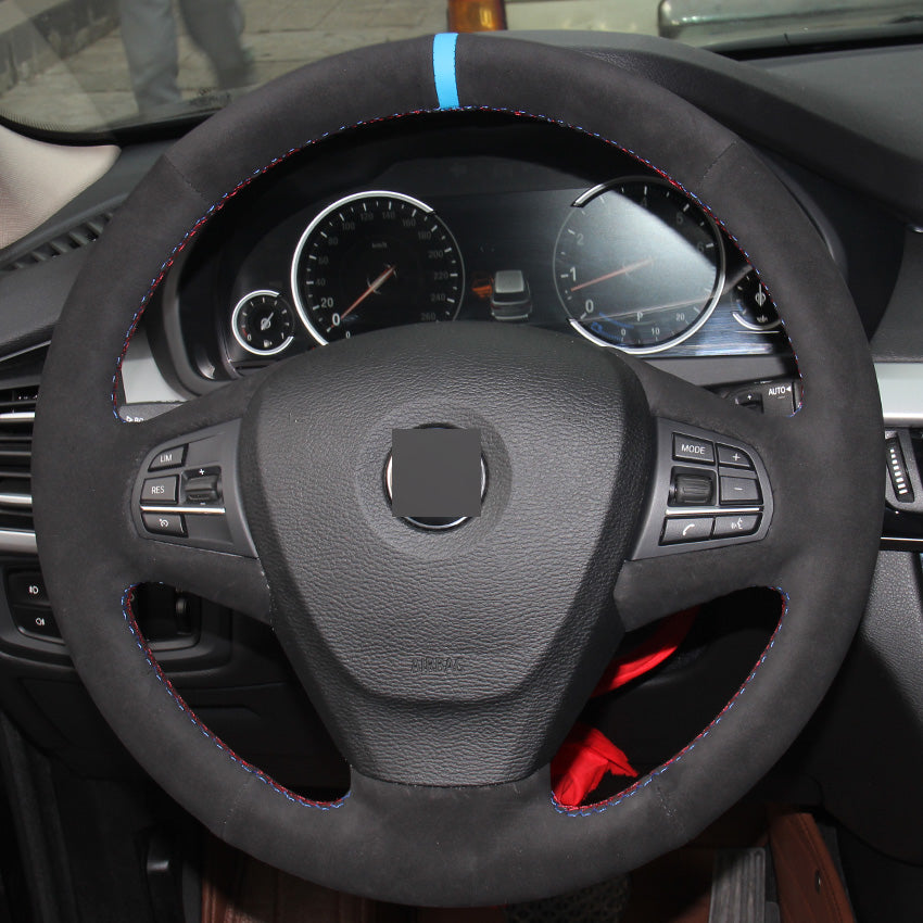 Black Suede DIY Hand-stitched Car Steering Wheel Cover for BMW X3 2014 X5