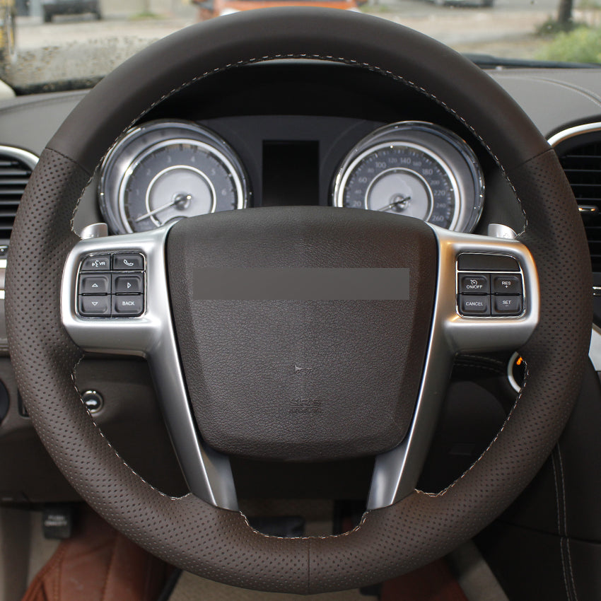 Dark Brown Genuine Leather Car Steering Wheel Cover for Chrysler 300C 200 Grand Voyager 2011-2014