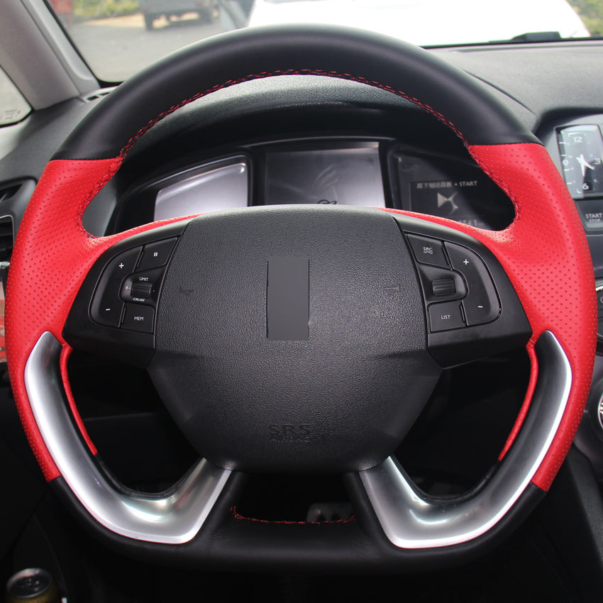 Red Black Genuine Leather Hand-stitched Car Steering Wheel Cover for Citroen DS5 DS 5 DS4S DS 4S
