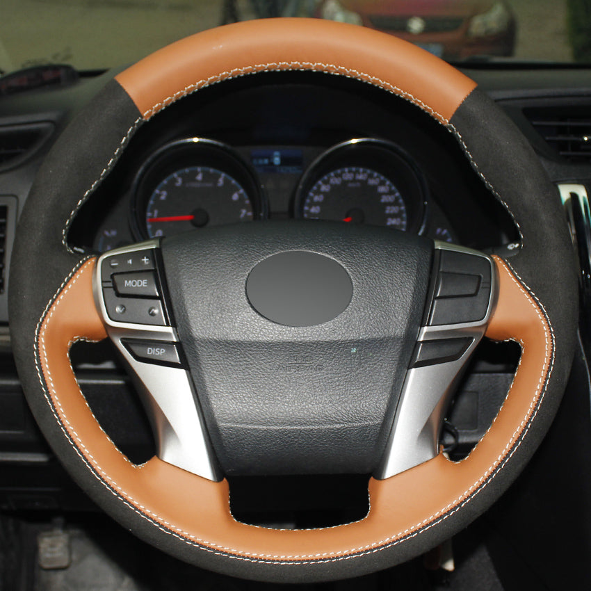 Orange Genuine Leather Black Suede Hand-stitched Car Steering Wheel Cover for Toyota Reiz Mark X