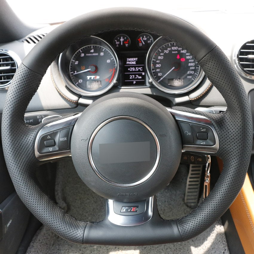Black Leather Hand-stitched Car Steering Wheel Cover for Audi TT 2008-2013