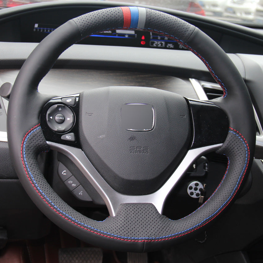 Black Genuine Leather DIY Hand-stitched Steering Wheel Cover for Honda Civic Civic 9 2012-2015 New Car Special Covers