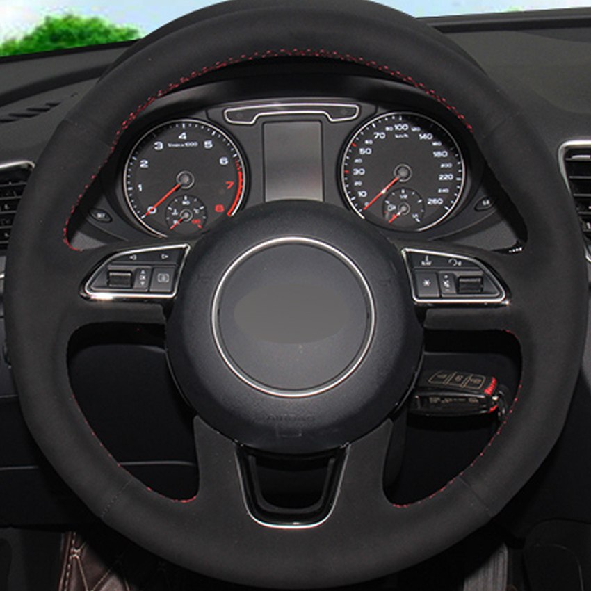 Black Suede DIY Hand-stitched Steering Wheel Cover for Audi Q3 Q5 2013 2014 2015