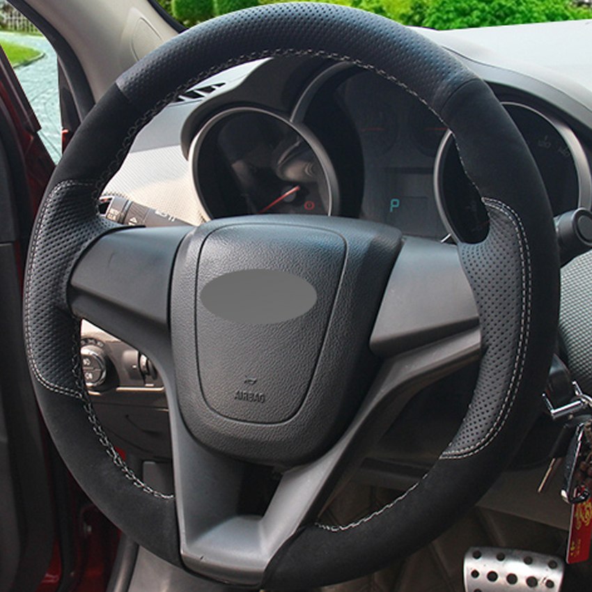Black Genuine Leather Suede Car Steering Wheel Cover for Chevrolet Cruze 2009-2014 Aveo 2011-2014 Holden Cruze 2010