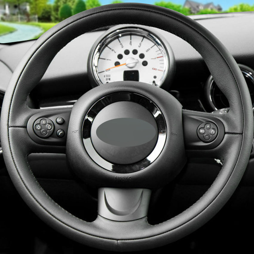Black Leather Hand-stitched Car Steering Wheel Cover for BMW Mini Coupe