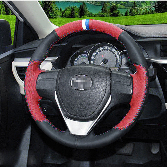For Toyota Levin -Corolla Car Steering wheel Cover Black Suede w- Red leather