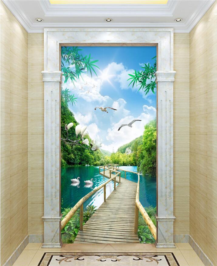 3d wallpaper custom photo HD Mountain Clear Water Show Wooden Bridge 3D Landscape porch landscapes room muals wall paper for walls 3 d