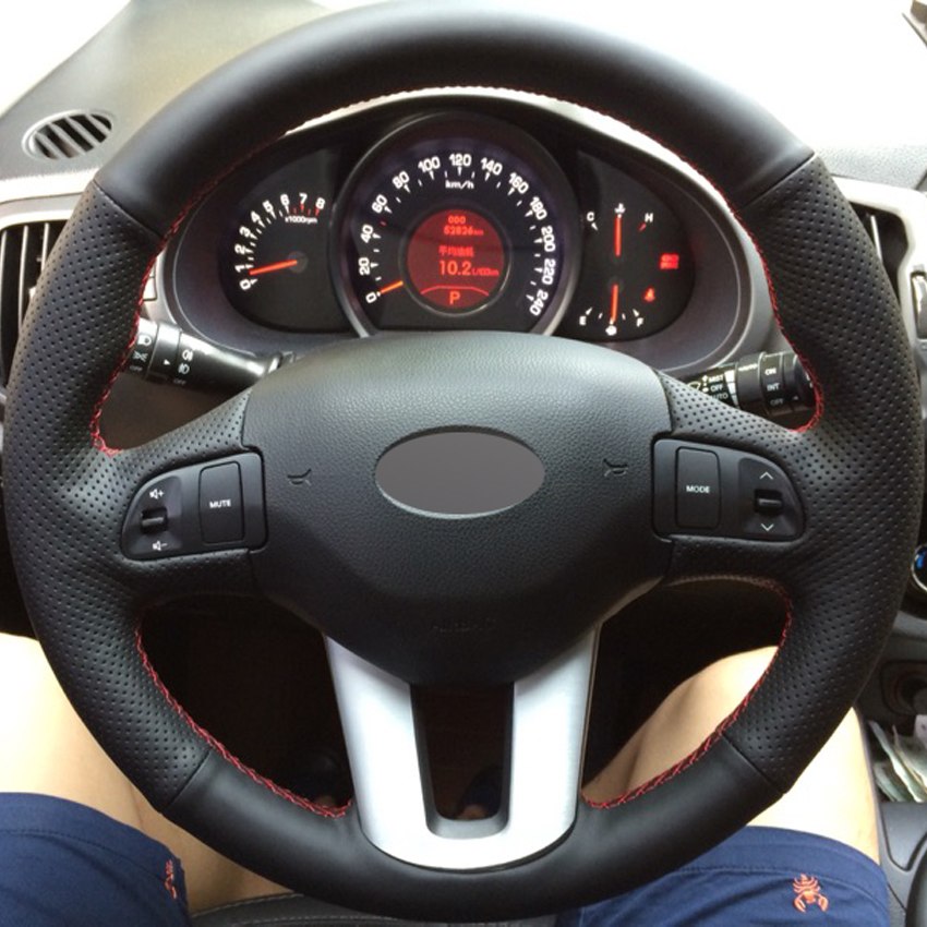 Black Genuine Leather DIY Hand-stitched Car Steering Wheel Cover for Kia Sportage 3 2011-2014 Kia Ceed Cee&#039;d 2010