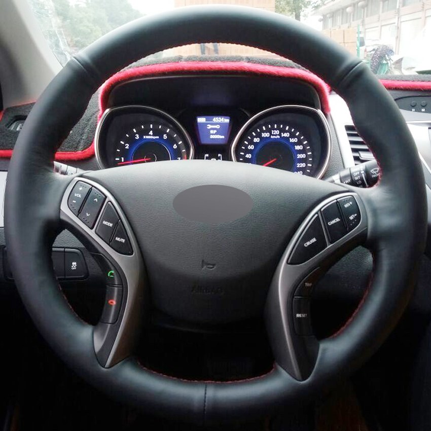 Hand-stitched Black Genuine Leather Car Steering Wheel Cover for Hyundai Elantra 2011-2014 Avante i30 2013