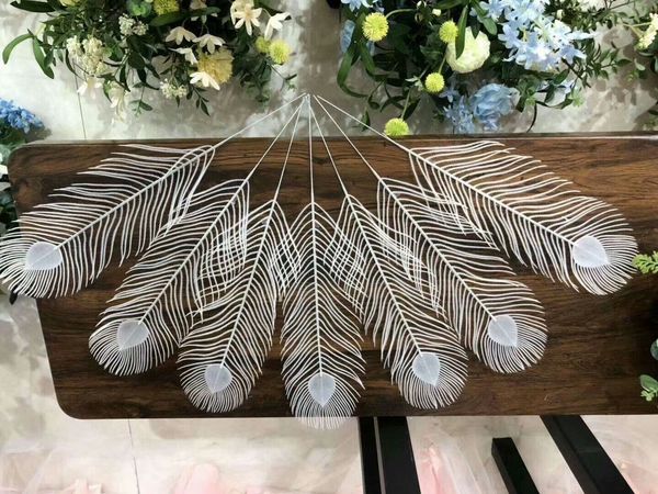 Beautiful Plastic Peacock Feather Imitation White Pheasant Feathers Christmas Holiday Wedding Party Home Vase Decoration 50PCS- Lot