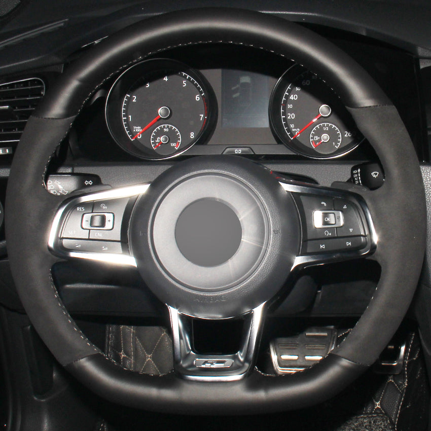 Car Steering Wheel Cover Black Genuine Leather Suede for Volkswagen Golf 7 GTI Golf R MK7 VW Polo GTI Scirocco 2015 2016