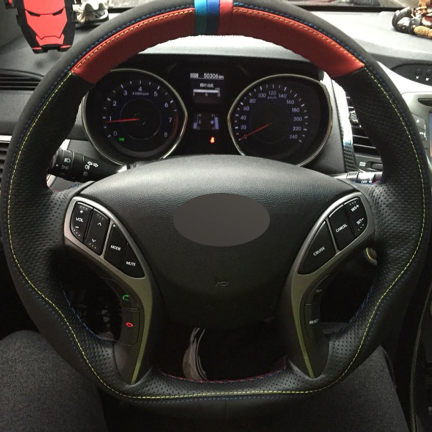Red Black Genuine Leather Black Suede Car Steering Wheel Cover for Hyundai Elantra 2011-2016 Avante i30 2012-2016