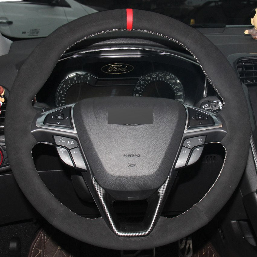 All Black Suede DIY Hand-stitched Car Steering Wheel Cover for Ford Fusion Mondeo 2013 2014 EDGE 2015 2016