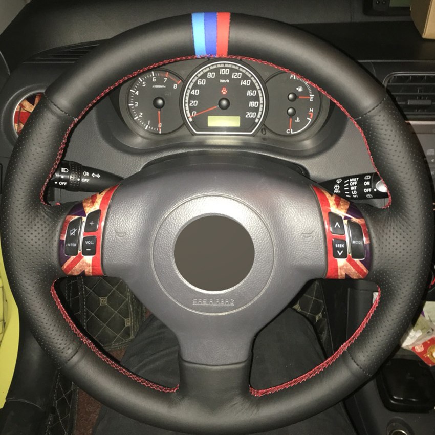 Black Genuine Leather DIY Hand-stitched Car Steering Wheel Cover for Suzuki Swift 2011 2012 2013