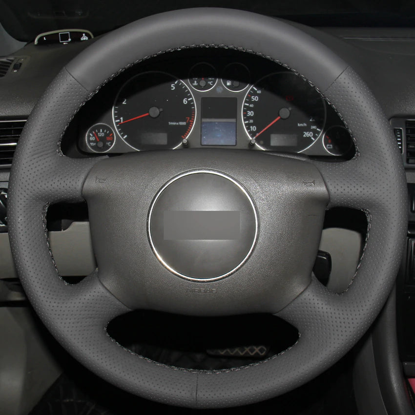 Hand-stitched Car Steering Wheel Cover Dark Gray Genuine Leather for Audi A6 2000-2004 Audi A3 2000-2003