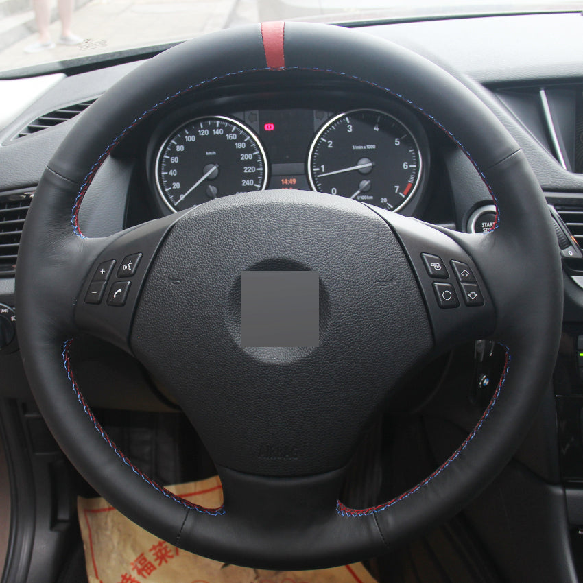 Black Genuine Leather DIY Hand-stitched Car Steering Wheel Cover for BMW E90 320 318i 320i 325i 330i 320d X1