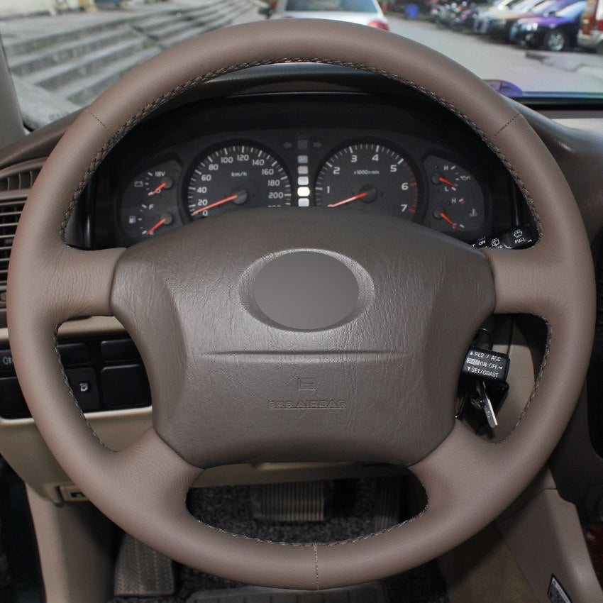 Dark Brown Genuine Leather Hand-stitched Car Steering Wheel Cover for Old Toyota Land Cruiser Prado 120