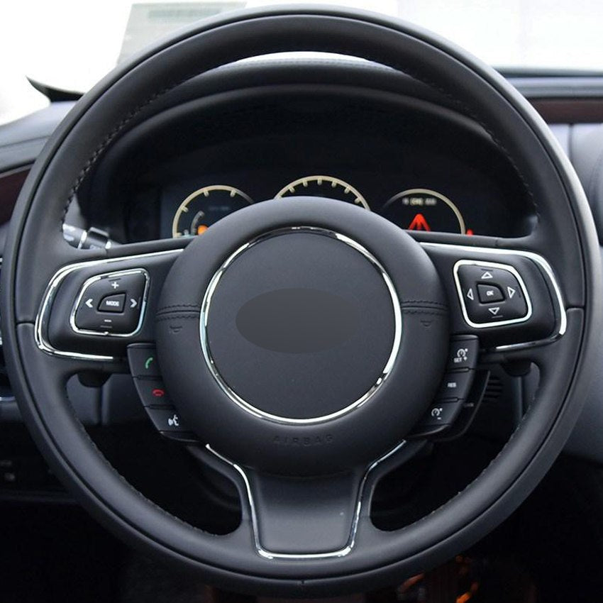 Black Genuine Leather DIY Hand-stitched Car Steering Wheel Cover for Jaguar XJ XJL 2010-2017