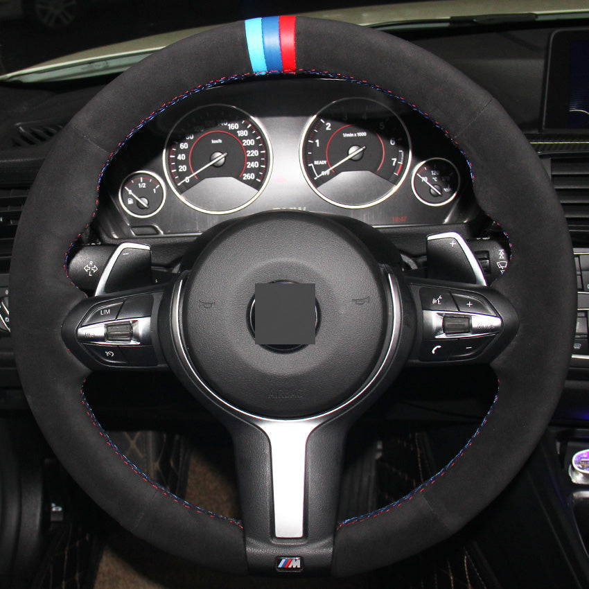 Black Suede DIY Hand-stitched Car Steering Wheel Cover for BMW F33 428i 2015 F30 320d 328i 330i 2016 M3 M4 2014-2016