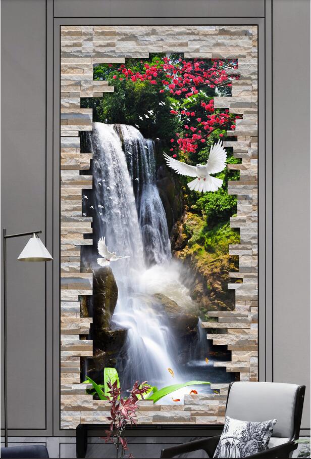 3d wallpaper custom photo Marble waterfall landscape scenery lucky gate background wall painting decorative muals wall paper for walls 3 d