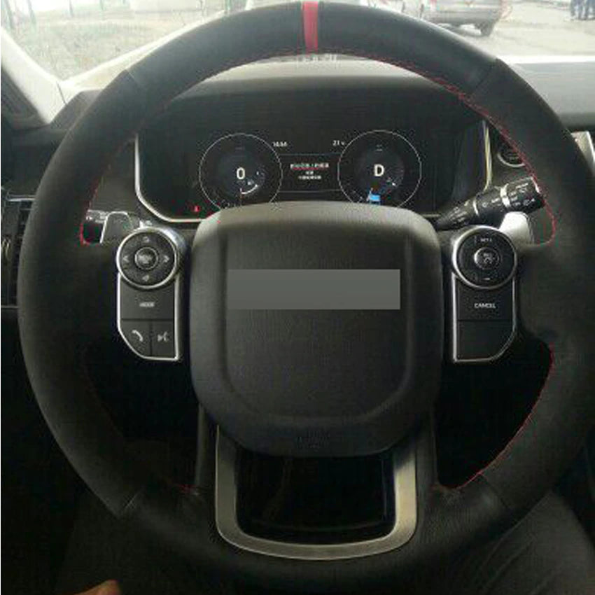 Black Suede DIY Hand-stitched Car Steering Wheel Cover for Land Rover Range Rover 2014 2015