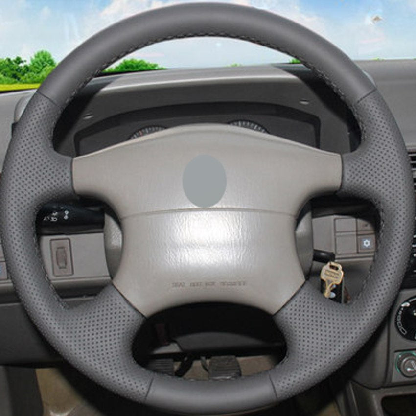 DIY Hand-stitched Dark Gray Genuine Leather Car Steering Wheel Cover for Citroen ZX