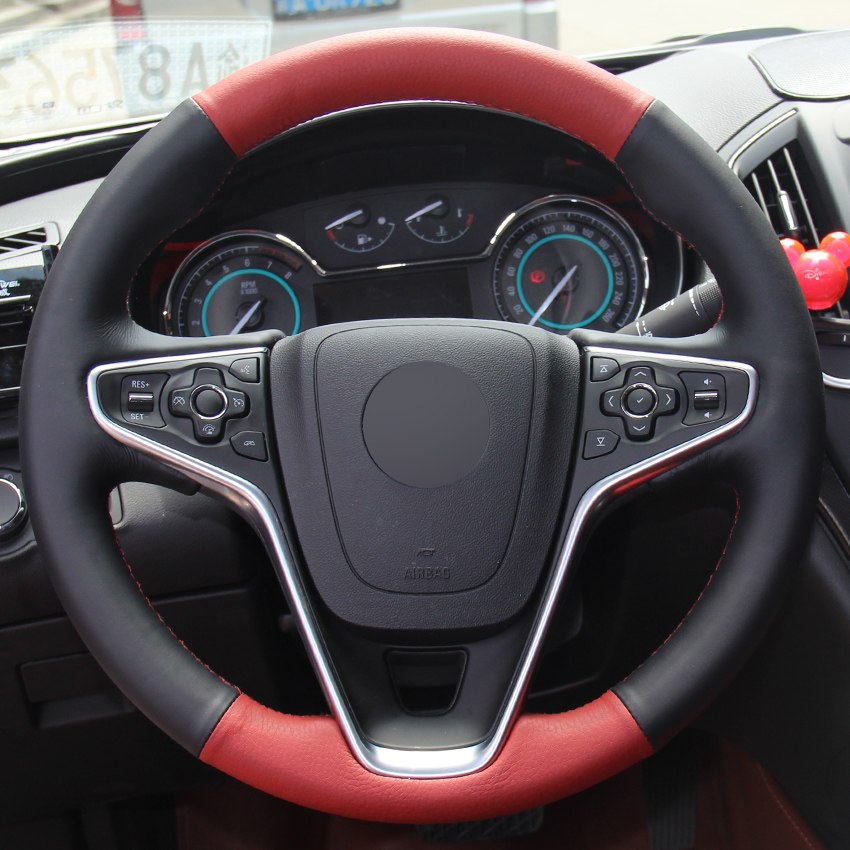 Hand-stitched Red Black Genuine Leather Car Steering Wheel Cover for Buick Regal Opel Insignia 2014 2015