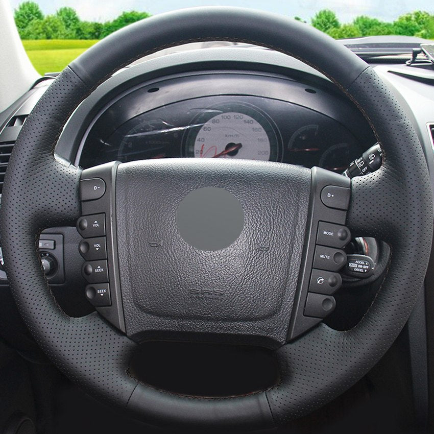 Black Genuine Leather DIY Hand-stitched Car Steering Wheel Cover for Ssangyong Rexton Rexton W Rodius