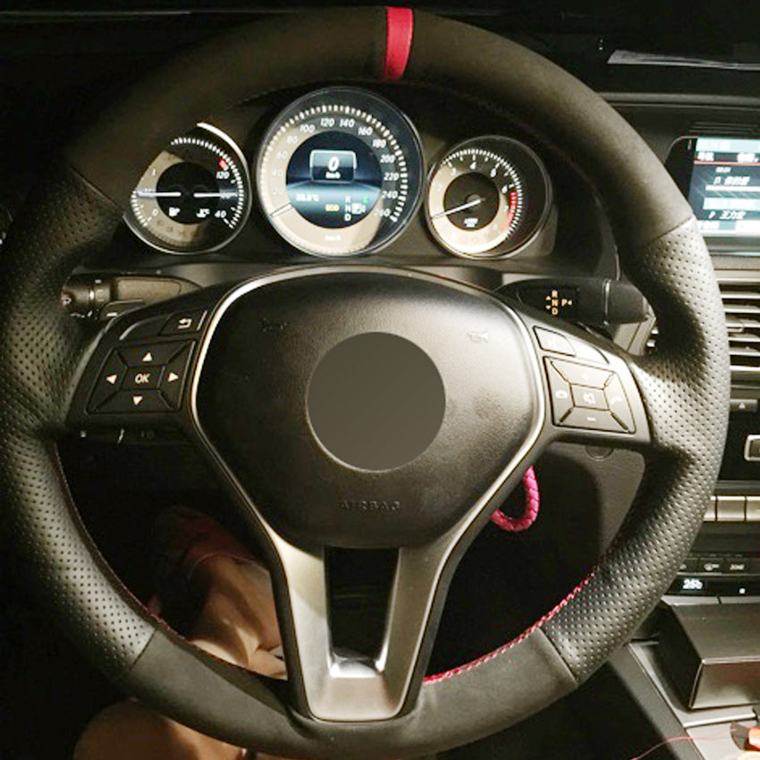 Black Genuine Leather Suede Car Steering Wheel Cover for Mercedes-Benz A-Class 2013-2015 B-Class 2011-2014 CLA-Class