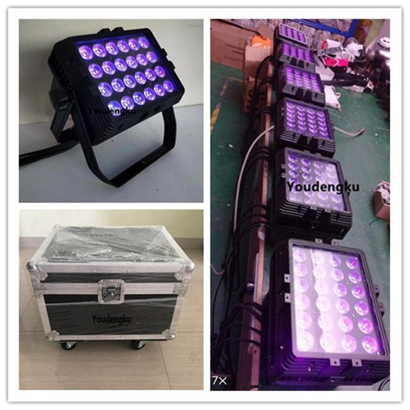 4 pieces with flightcase outdoor led projector RGBWA UV 6IN1 Multi-Color DMX 512 LED Wall Washer 24x 18w led stage city color flood light