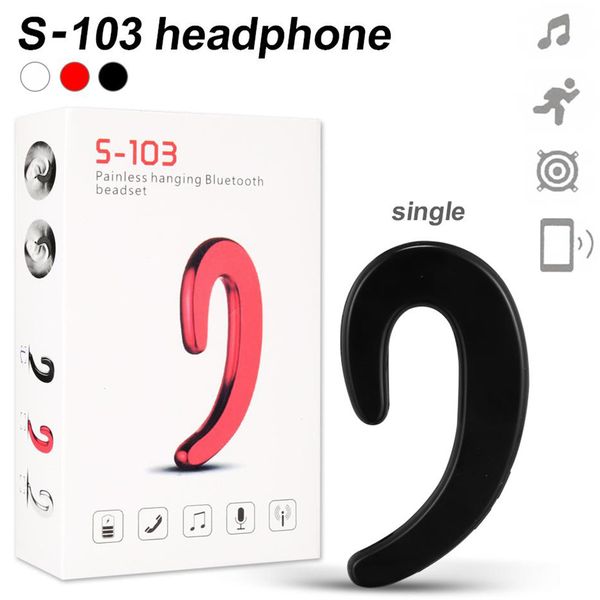 S-103 Painless Hanging Bluetooth Ear-hook Headset Stereo Wireless earphone Headphone HD Call No earplug Bluetooth Earbud with Mic