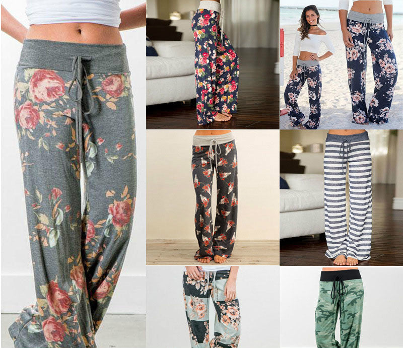 Womens Wide Leg Pants, Ladies Drawstring High Waist Long Loose Casual Pants Yoga Bandage Casual Trousers Camouflage Printed Pants