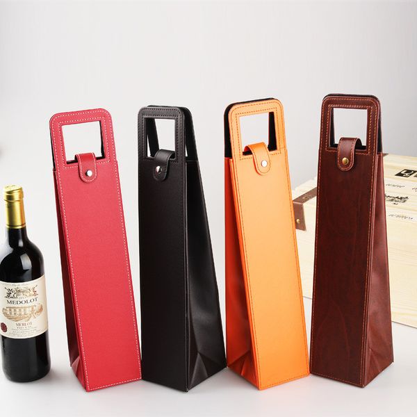 Luxury Portable PU Leather Wine Bags Red Wine Bottle Packaging Case Gift Storage Boxes With Handle Bar Accessories