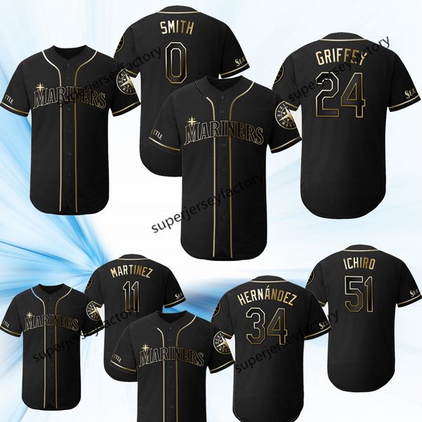 2019 Golden Edition Jersey 24 Seattle Ken Griffey Jr. Ichiro Suzuki Edgar Martinez Yusei Kikuchi Felix Hernandez Baseball Jerseys