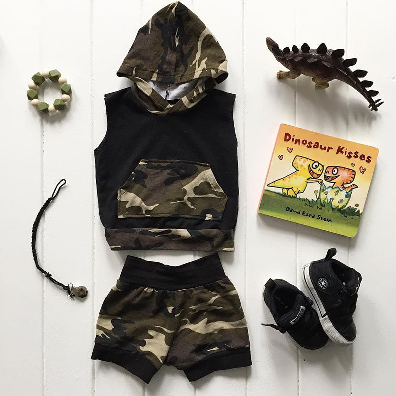 Newborn Infant Baby Boy Girl Clothes Set Hooded Vest Top + Short Pants Outfits Set 2pcs Suit Camouflage Baby Boy Clothes Newborn
