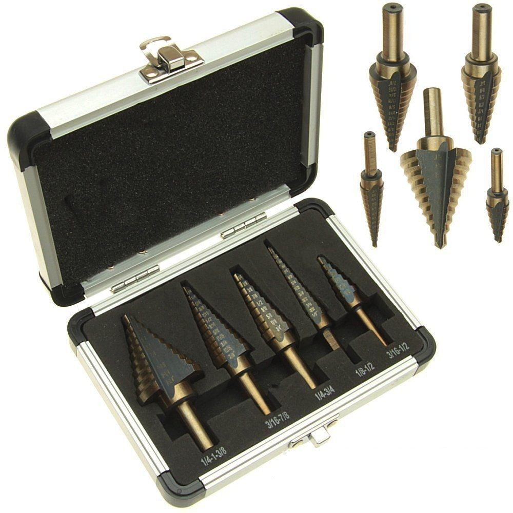 5pcs-Set HSS Cobalt Multiple Hole 50 Size Step Drill Bit Set Coming Include Aluminum Case Arrival High Quality DEC517