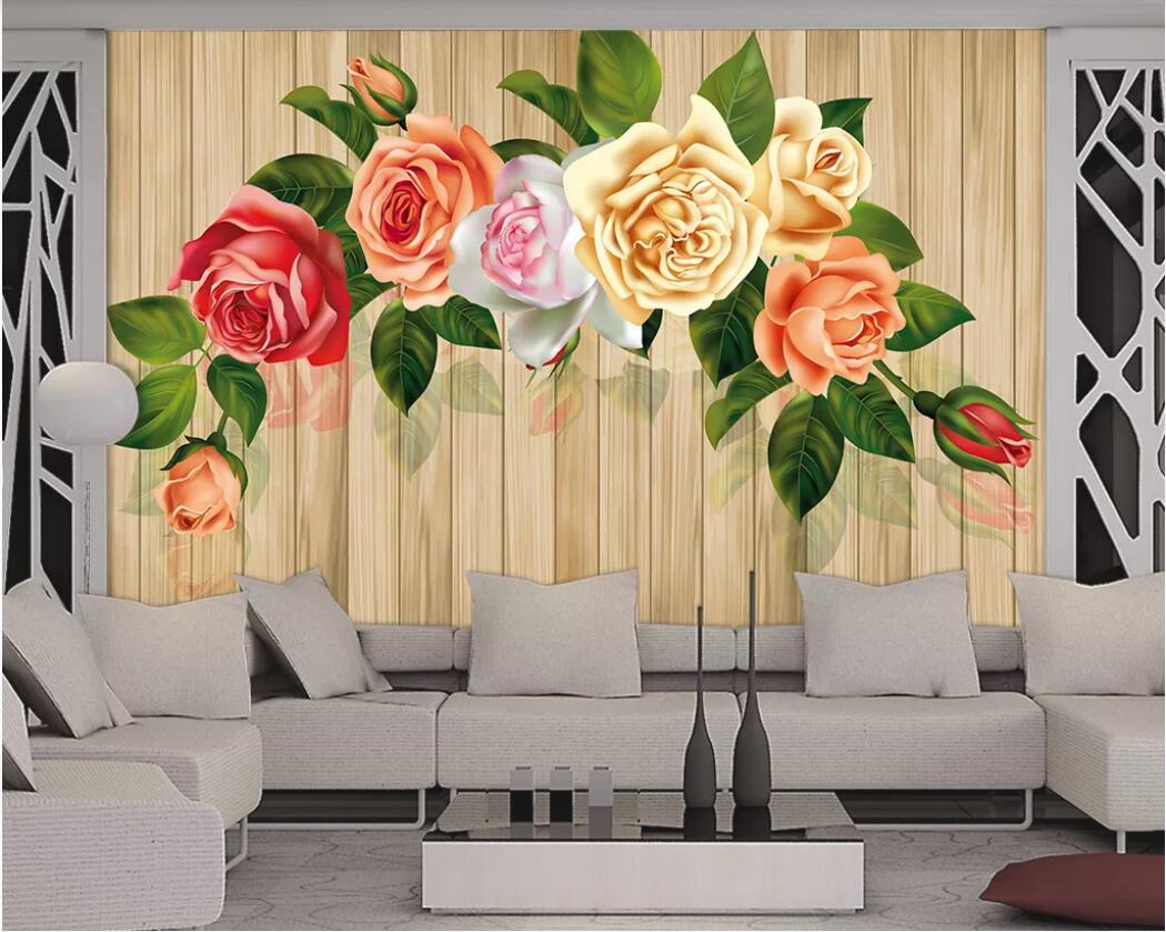 3d wallpaper custom photo mural HD wood grain rose flower TV background wall Mural on the wall home decor wall art pictures