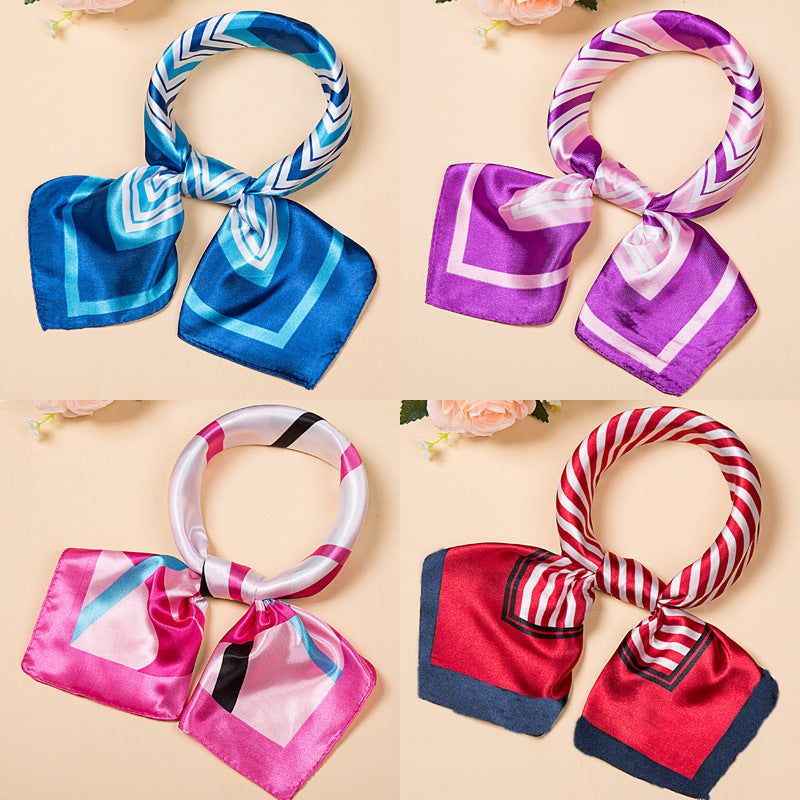colors Professional Etiquette Small Scarf Free Shipping Scarf Stewardess Square printed Scarves Imitated Silk Satin Scarves