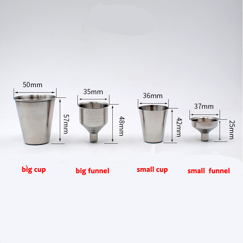 Stainless Steel Small Big Funnel and 30ml 75ml Cup Silver Outdoor Camping Water Bottles Household Portable Travel Cup