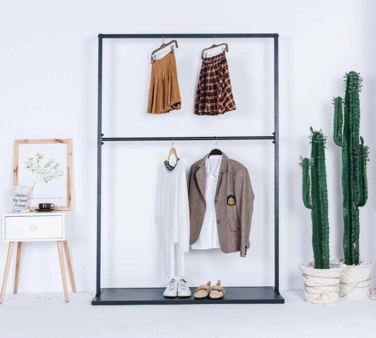 Ground-type double-deck iron clothing rack Bedroom Furniture Children&#039;s cloth store Show Side-hanging display racks